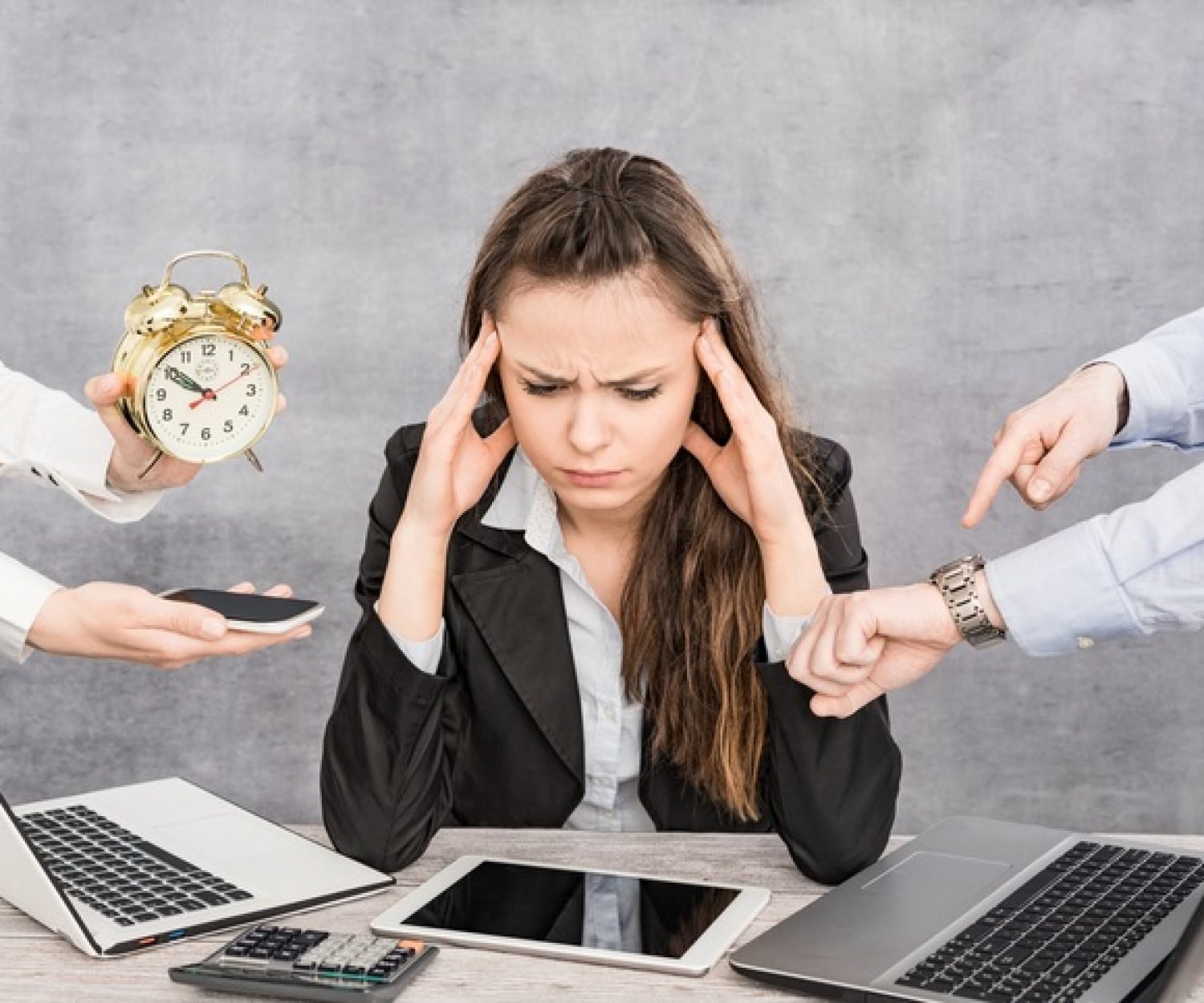 Female office worker is tired of work and exhausted. She has burned down and has depression.